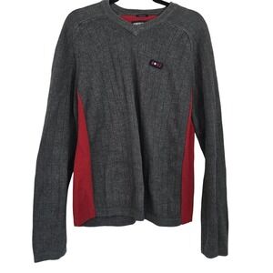 Vintage Abercrombie Fitch Mens Gray Red V Neck Long‎ Sleeve Sweater A92 XL